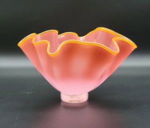 Pink Footed Handkerchief Bowl with an Orange Lip Wrap (#6)