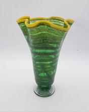 Load image into Gallery viewer, Green Vase with Yellow Lip Wrap