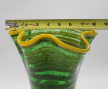 Load image into Gallery viewer, Green Vase with Yellow Lip Wrap