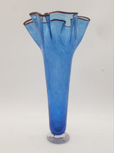 Load image into Gallery viewer, Footed Drape Vase Blue with Red Lip Wrap
